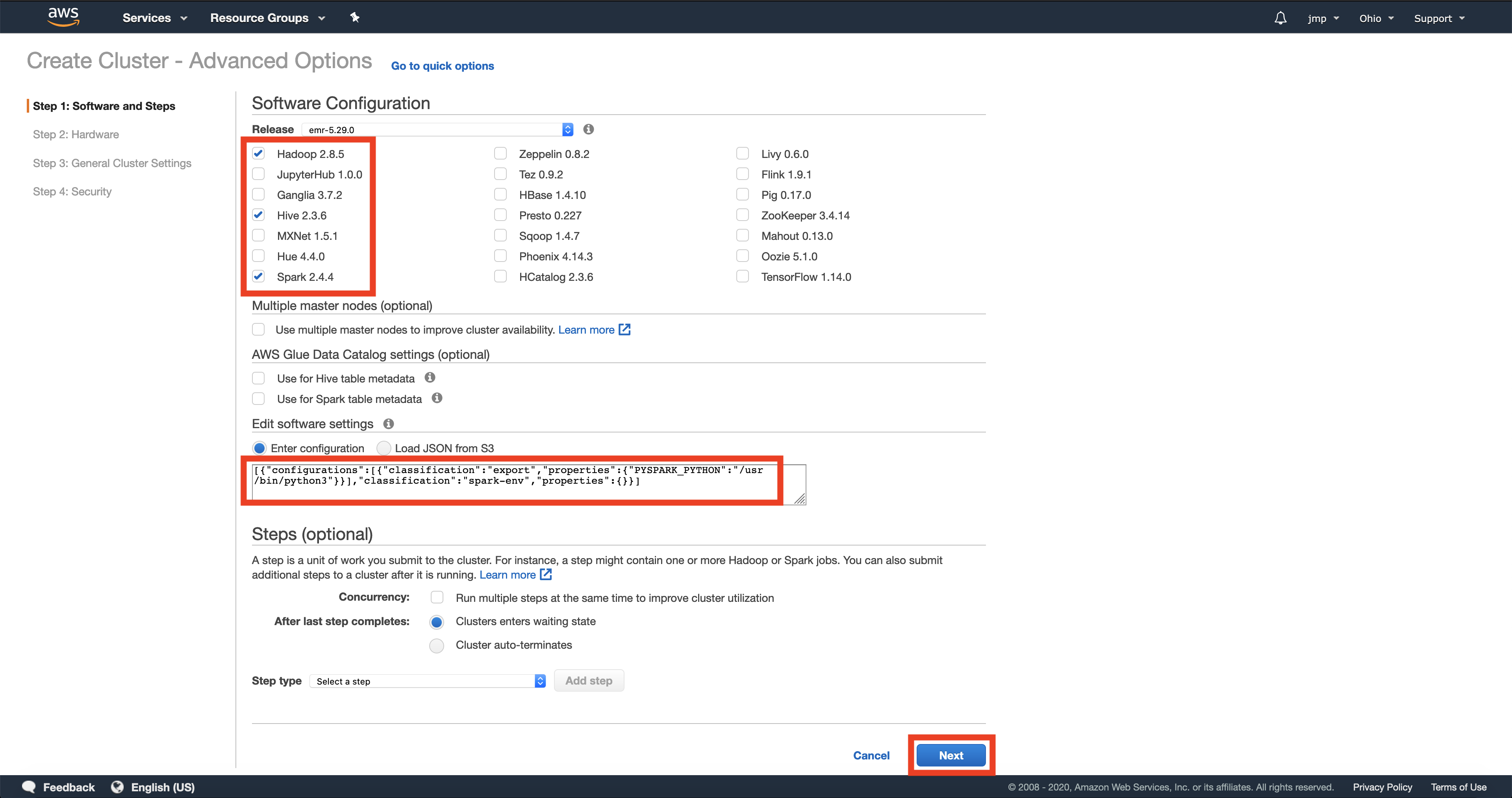 EMR services and config