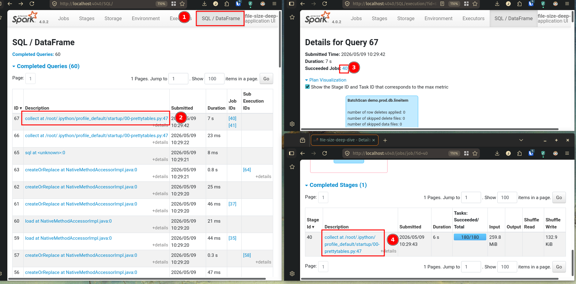 Get to stage tab from sql/dataframe tab